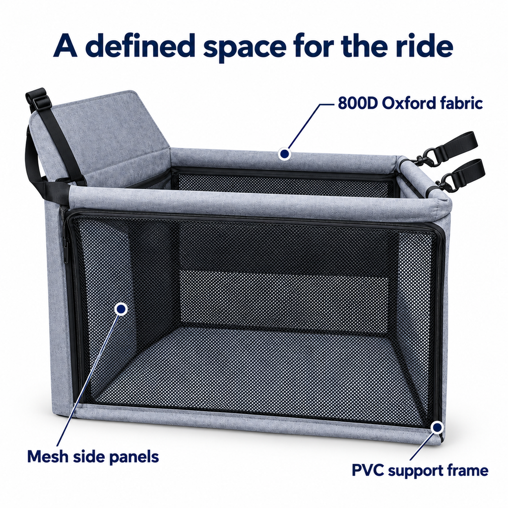 Mesh car seat fabric and frame features