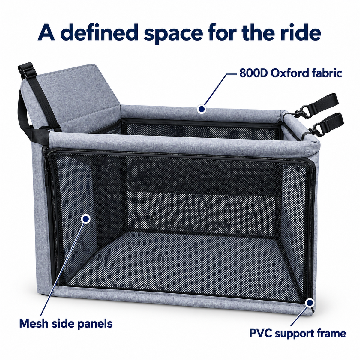 Mesh car seat fabric and frame features