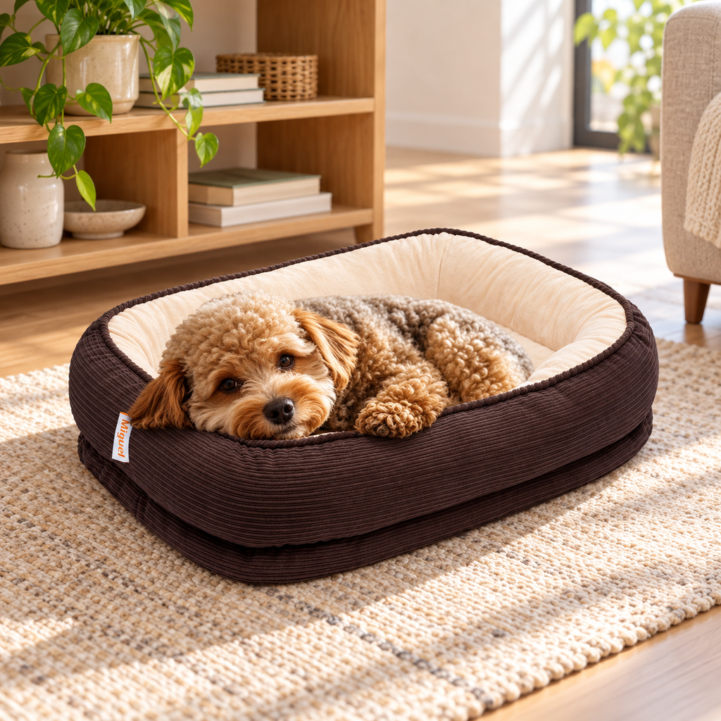 Miguel Small Orthopedic Memory Foam Dog & Cat Bed with Removable Washable Cover – Brown, 20 in – home setting