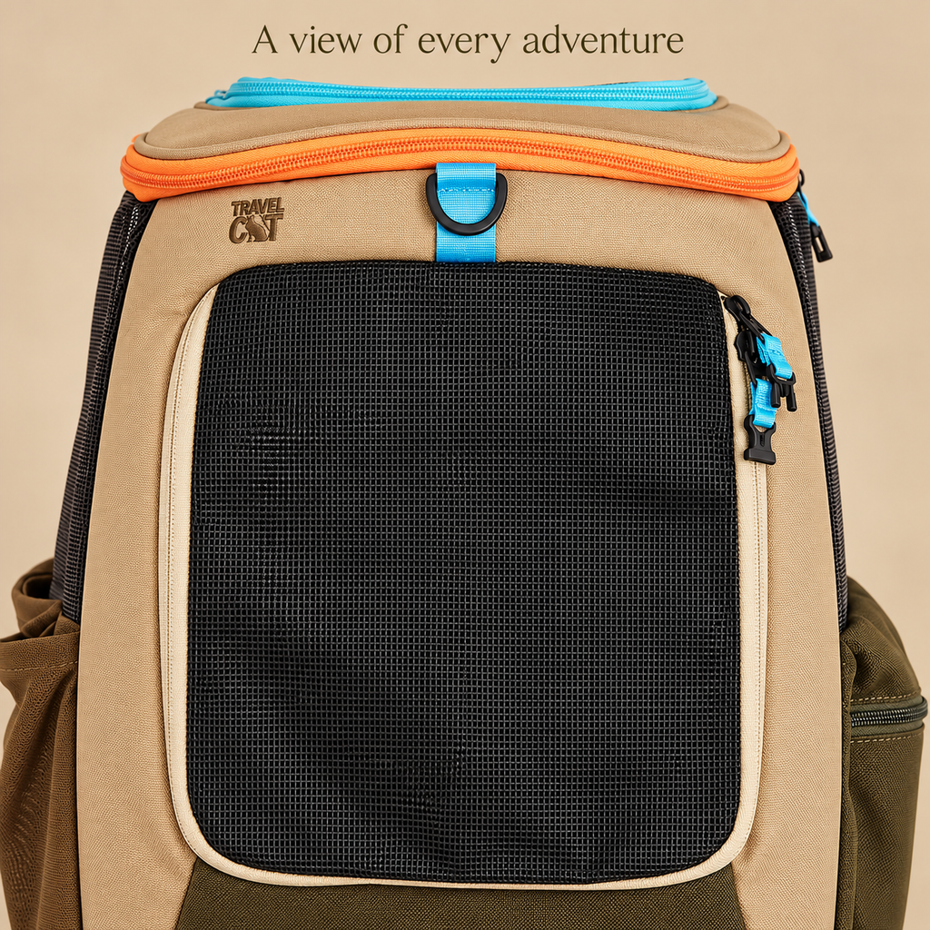 Close-up of the Navigator backpack mesh window and orange zip