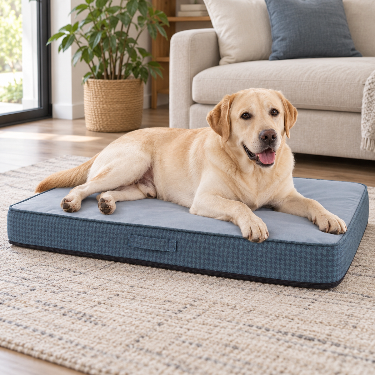 WEVEGO Medium Orthopedic Gel Memory Foam Dog Bed with Removable Cover & Waterproof Liner — Natural home setting