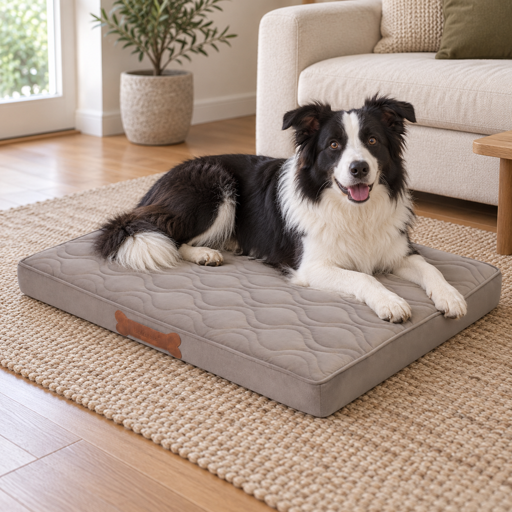 BALANCE Water-Resistant Orthopedic Dog Crate Bed – Washable with Non-Slip Base — Natural home setting