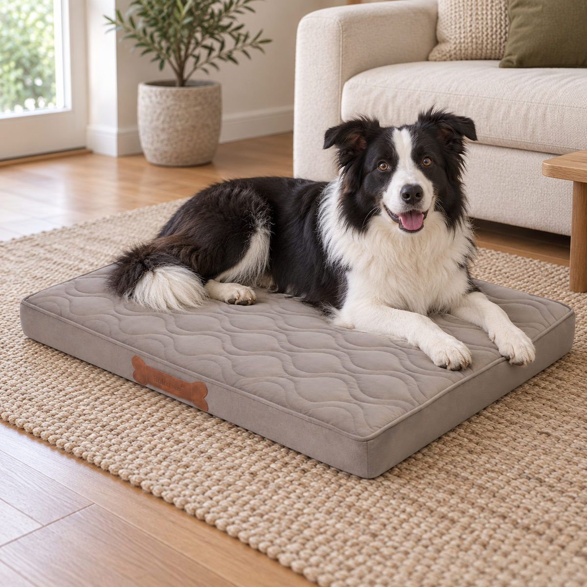 BALANCE Water-Resistant Orthopedic Dog Crate Bed – Washable with Non-Slip Base — Natural home setting