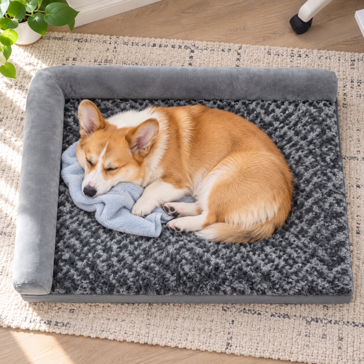 Soft Washable Dog & Cat Crate Mat with Non-Slip Base — Sleeping dog with blanket