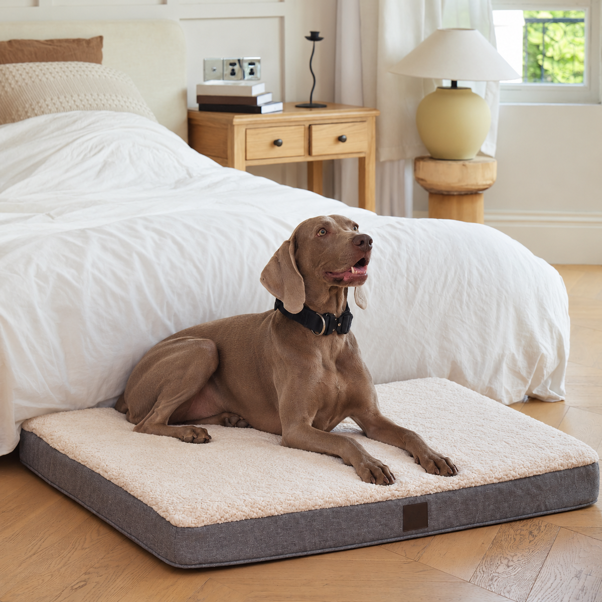 DaysU XL Orthopedic Egg-Crate Foam Dog Bed with Removable Washable Cover – Grey — Natural home setting