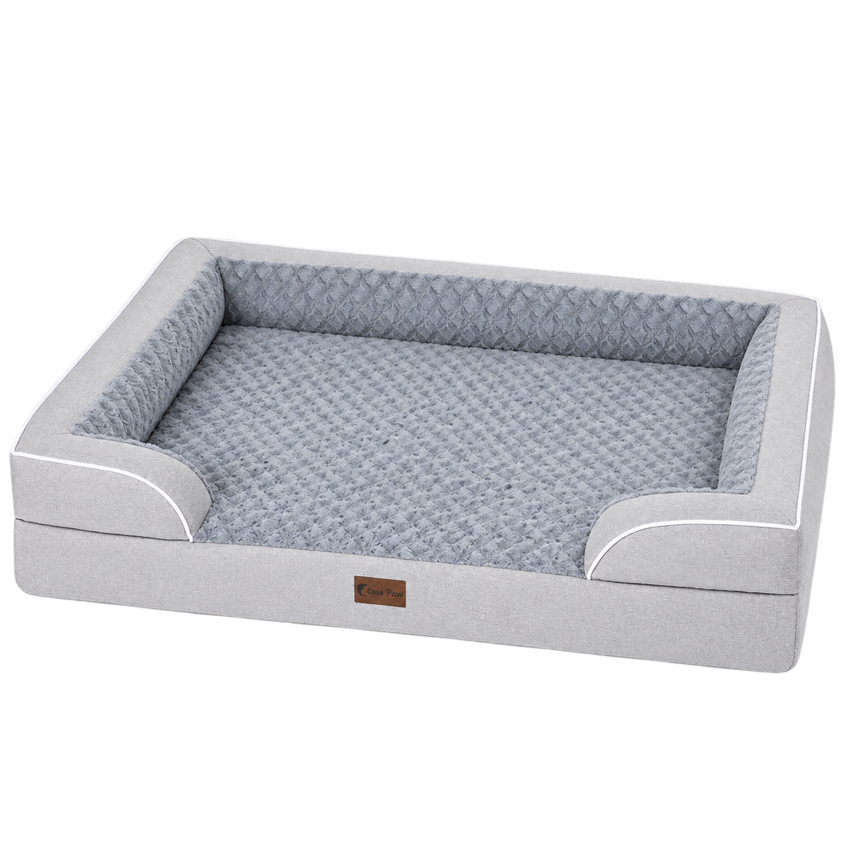 Casa Paw XXL Cooling Memory Foam Bolster Dog Bed with Waterproof Lining & Washable Cover – Light Grey — Isolated product