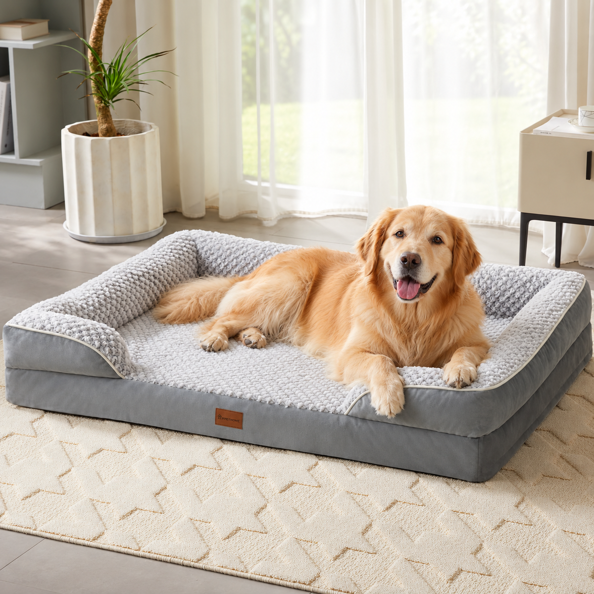 LNSSFFER Orthopedic Egg-Crate Foam Dog Sofa Bed with Removable Washable Cover – Grey — Natural home setting