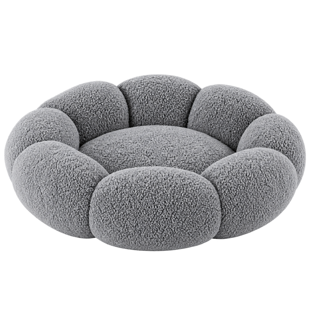 Lesure 36-Inch Flower Donut Dog Bed in Plush Teddy Sherpa – Machine Washable, Grey — Isolated product