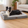 Large L-Shaped Orthopedic Memory Foam Dog Bed with Removable Washable Cover — Natural home setting