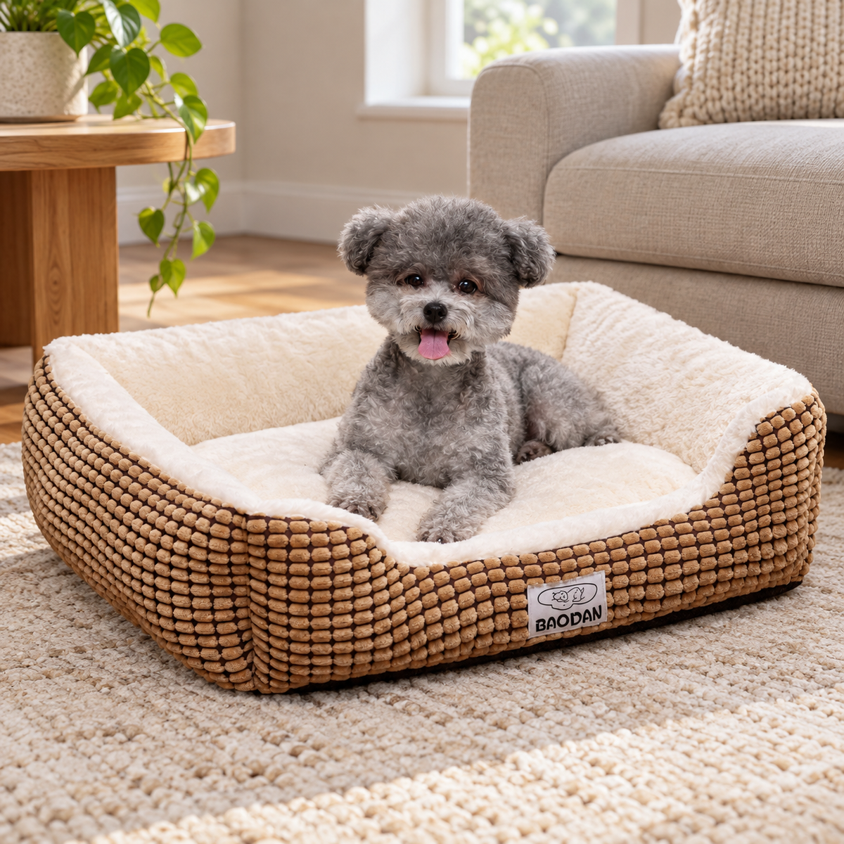 Baodan 25-Inch Extra-Soft Fluffy Dog & Cat Bed with Non-Slip Base – Machine Washable — Natural home setting