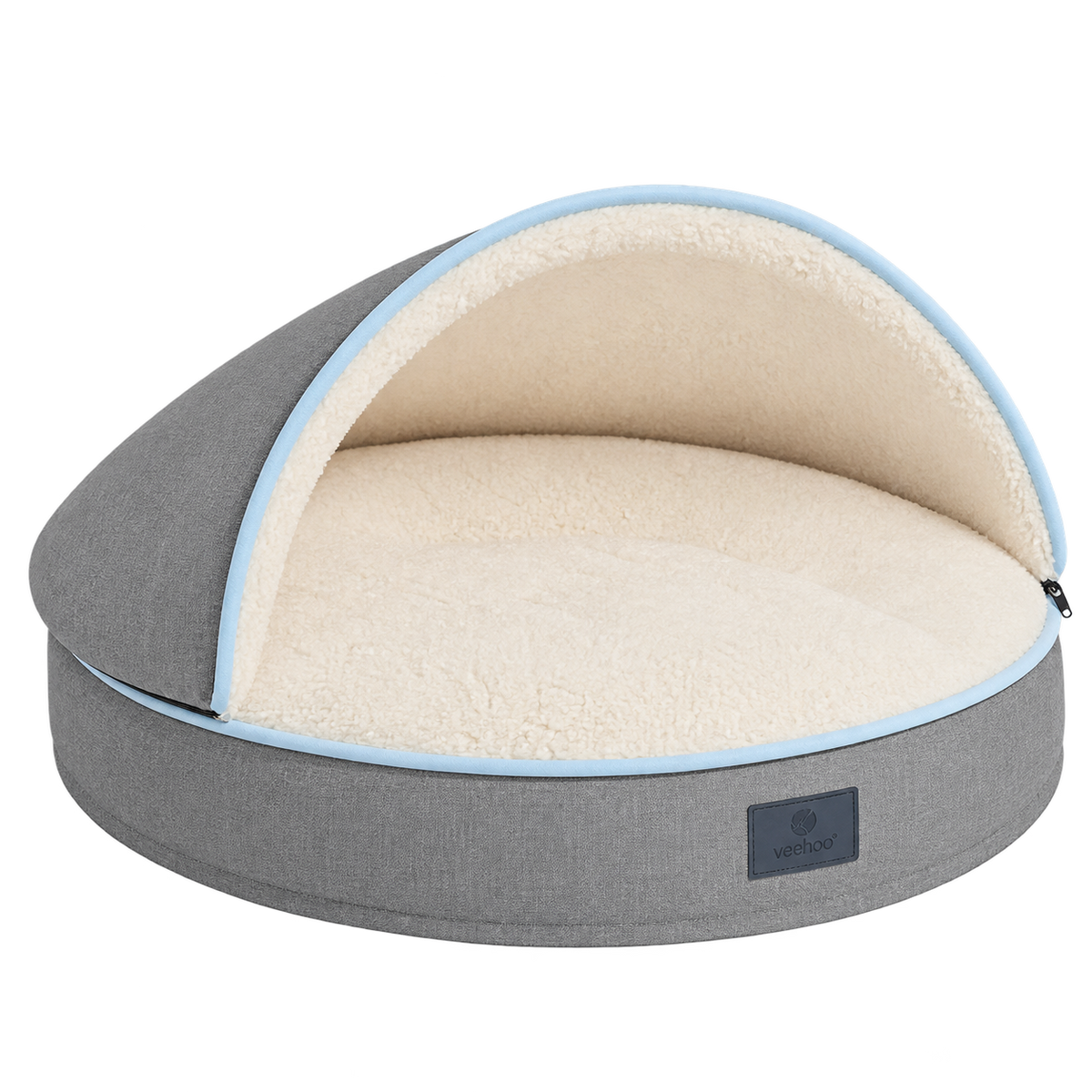 Veehoo 20-Inch Round Dog & Cat Cave Bed with Removable Hood & Washable Cover – Gray — Isolated product