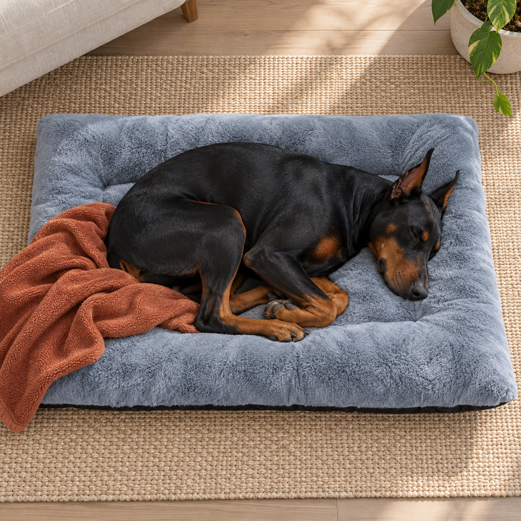 Large Ultra-Soft Dog Crate Mat with Non-Slip Base – Washable, Dark Grey — Sleeping dog