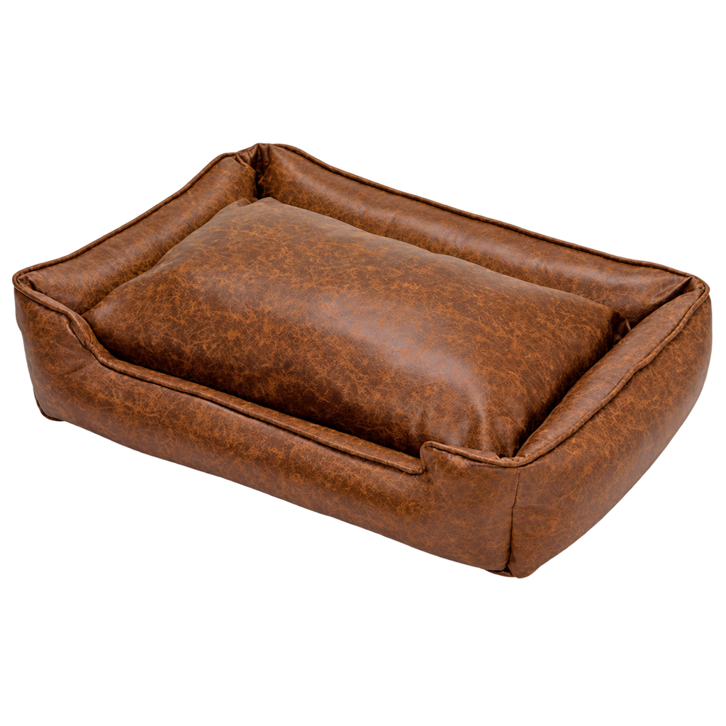 Jax & Bones Medium Faux Leather Lounge Dog Bed with Heavy-Duty Bolsters – Washable — Product detail on transparent background