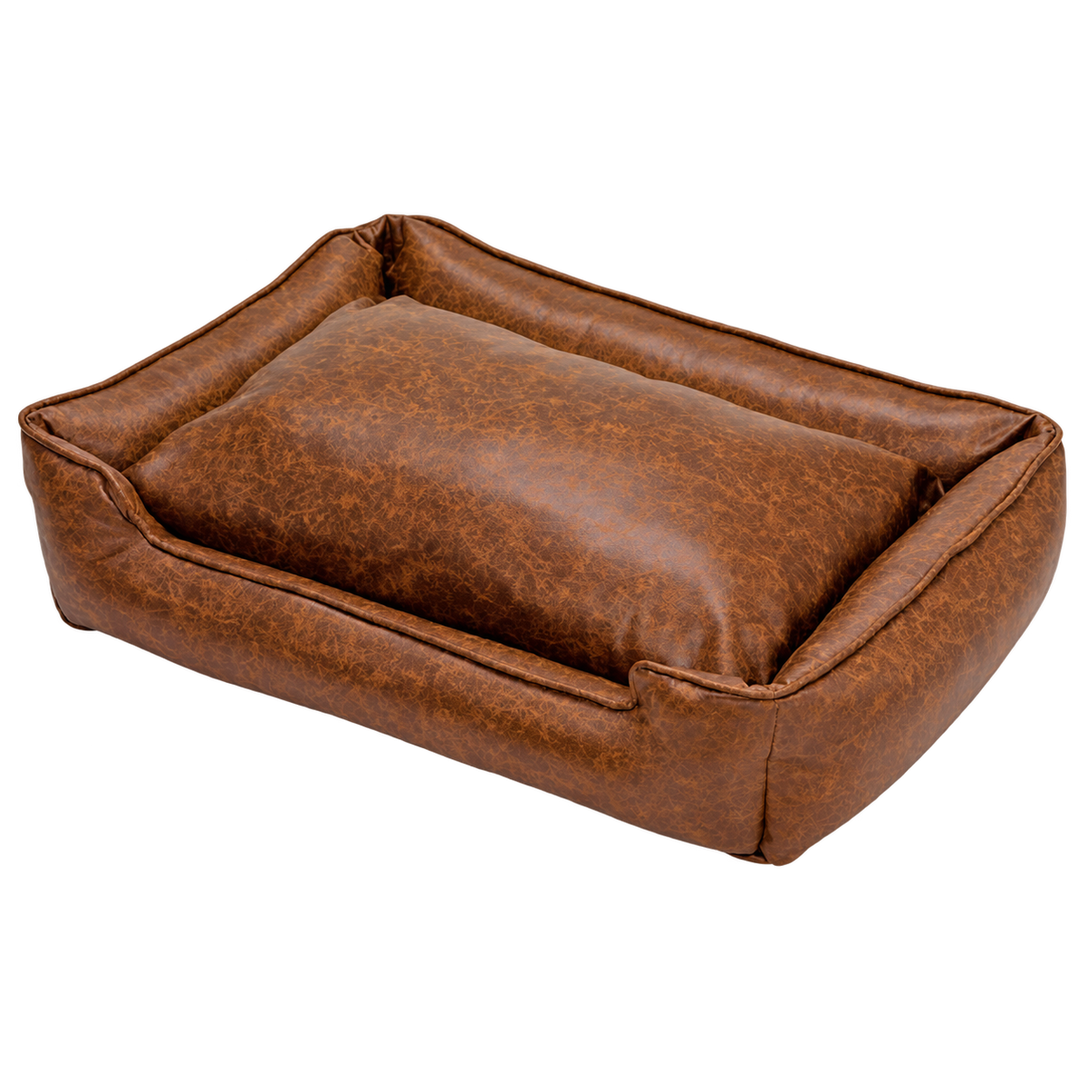 Jax & Bones Medium Faux Leather Lounge Dog Bed with Heavy-Duty Bolsters – Washable — Product detail on transparent background