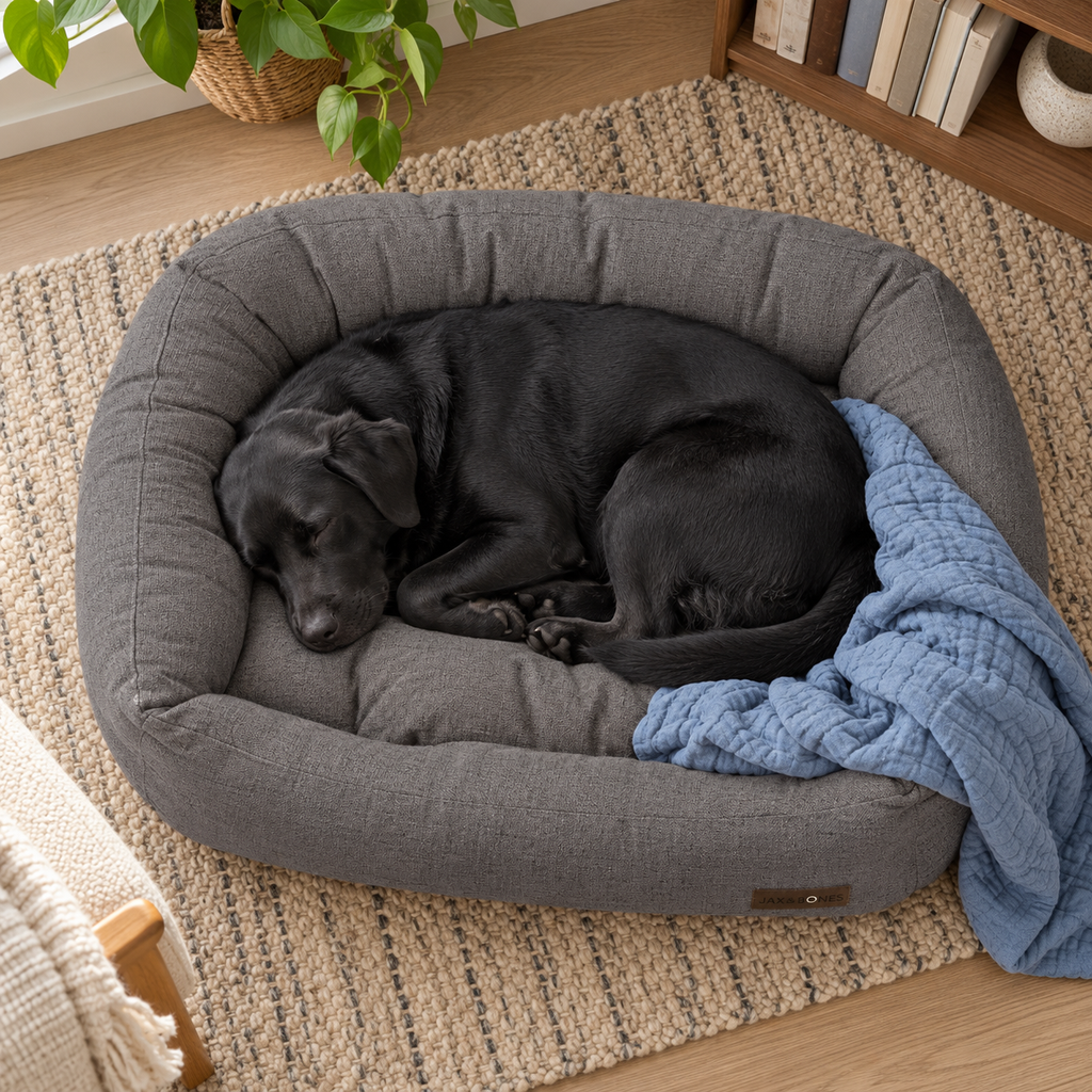 Jax & Bones Napper — sleeping Labrador overhead view