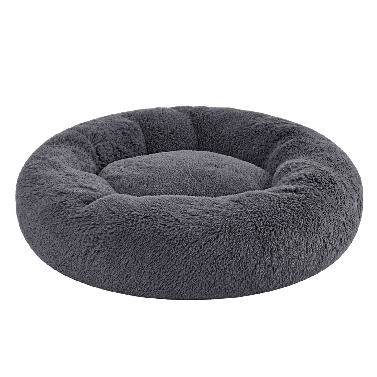 PuppyPalace 30-Inch Fluffy Faux Fur Donut Dog Bed with Removable Washable Cover – Dark Grey, Medium — Product detail on transparent background