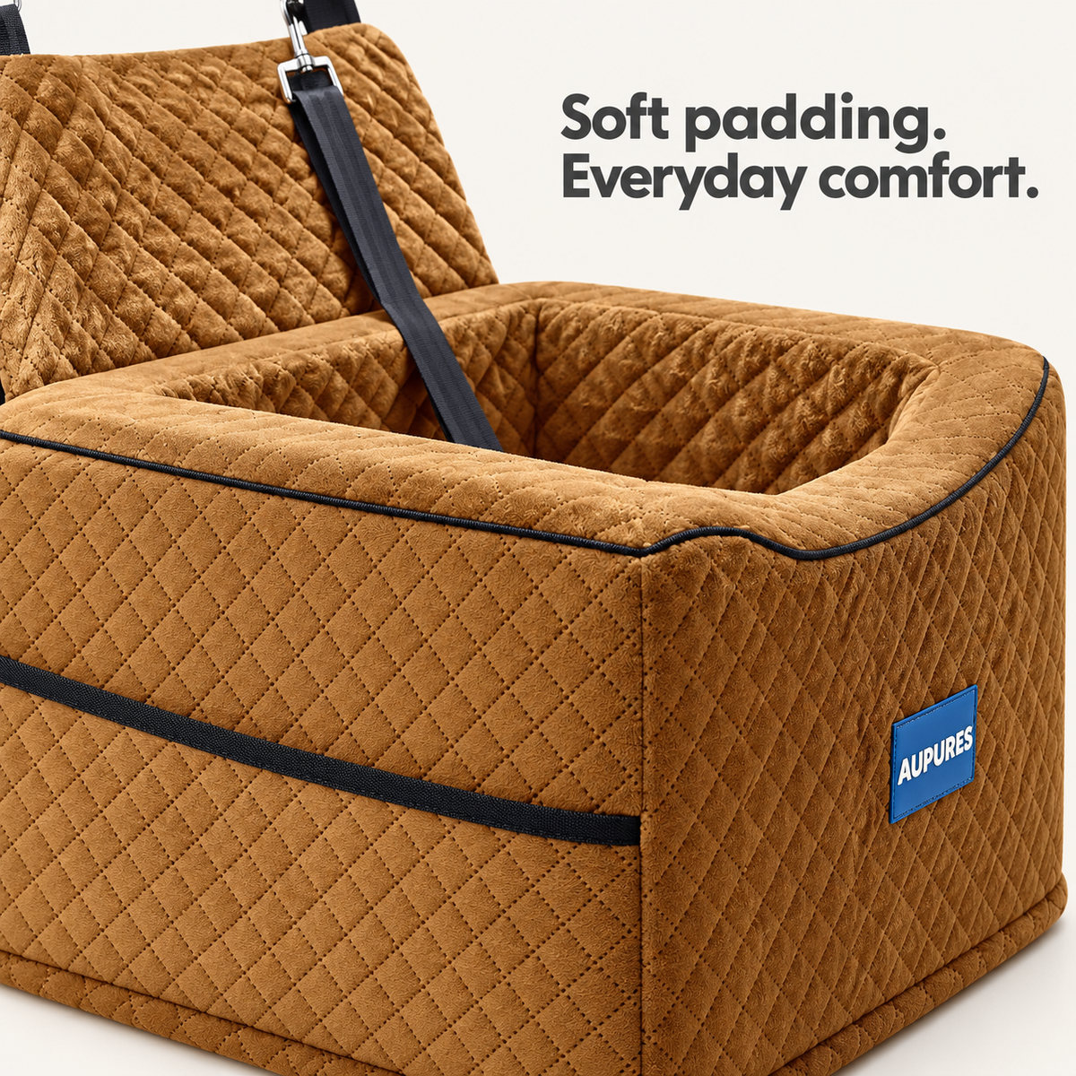 Aupures Adjustable-Height Pet Booster Car Seat with Removable Cushion – Brown, Under 40 lbs – product detail