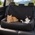 Bnonya Rear-Seat Pet Car Bed with Washable Cover – Black, Up to 60 lbs – with cat in a car