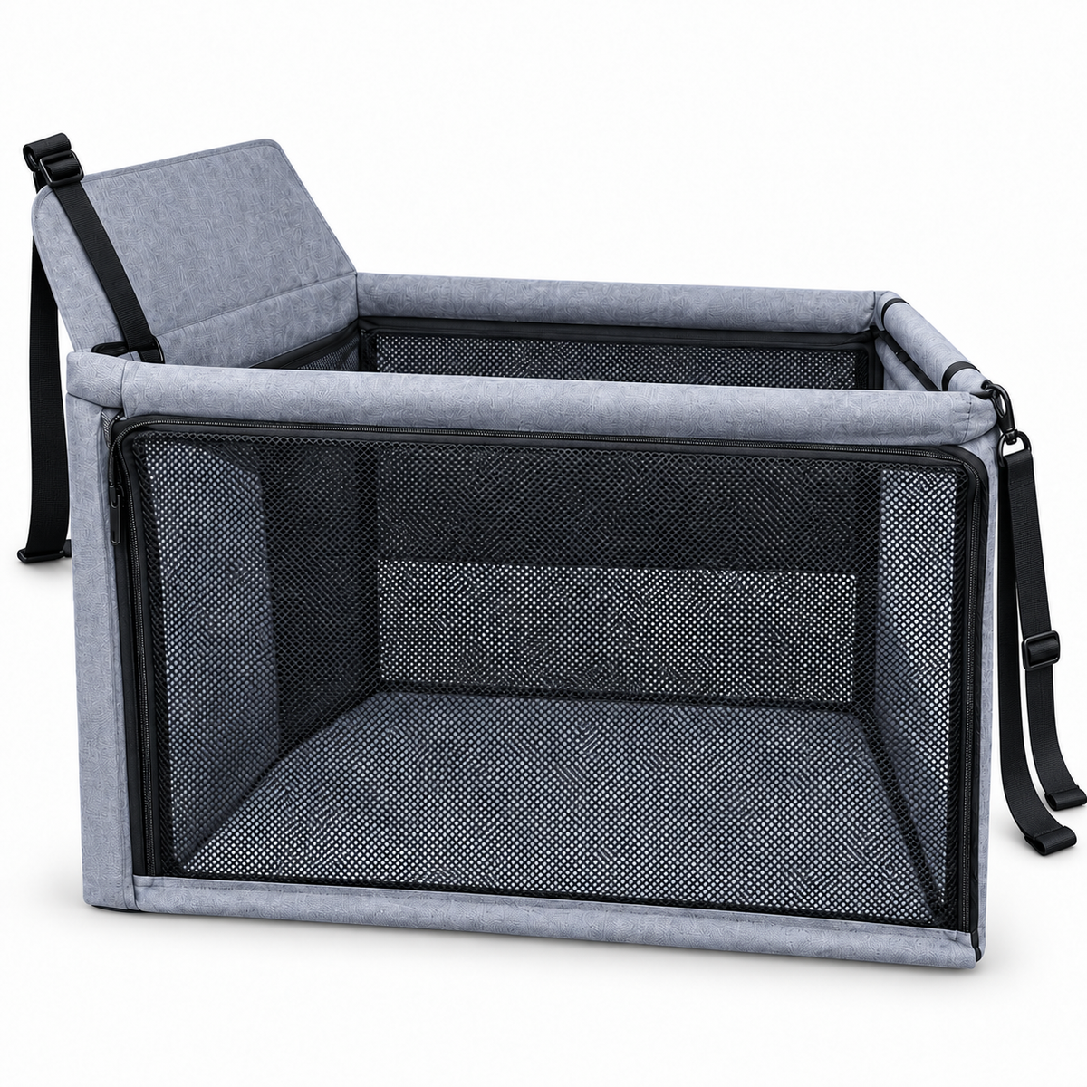 Oxford & Mesh Pet Car Seat with Support Frame – Grey, Up to 35 lbs – product detail