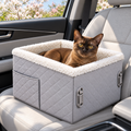 PETSFIT Adjustable-Height Foam Pet Booster Seat – Grey, Up to 30 lbs – with cat in a car
