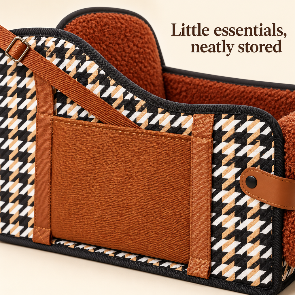 TKYZ Center Console Pet Car Seat with Houndstooth Sides – Brown – product detail