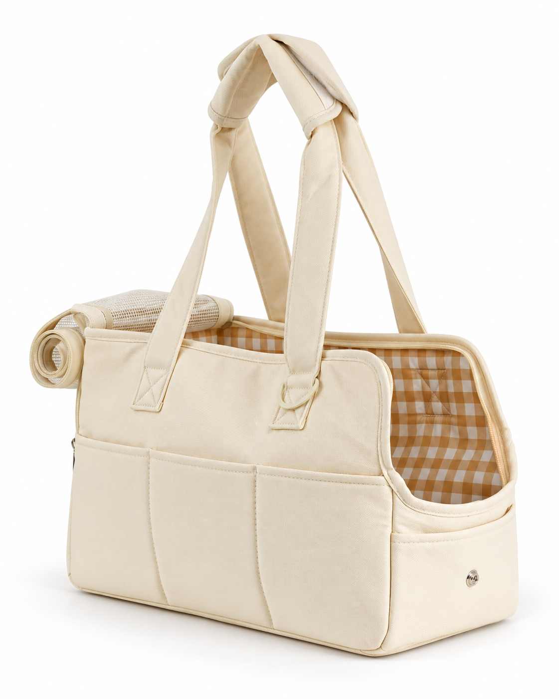 Empty ONECUTE beige cotton pet tote on white background