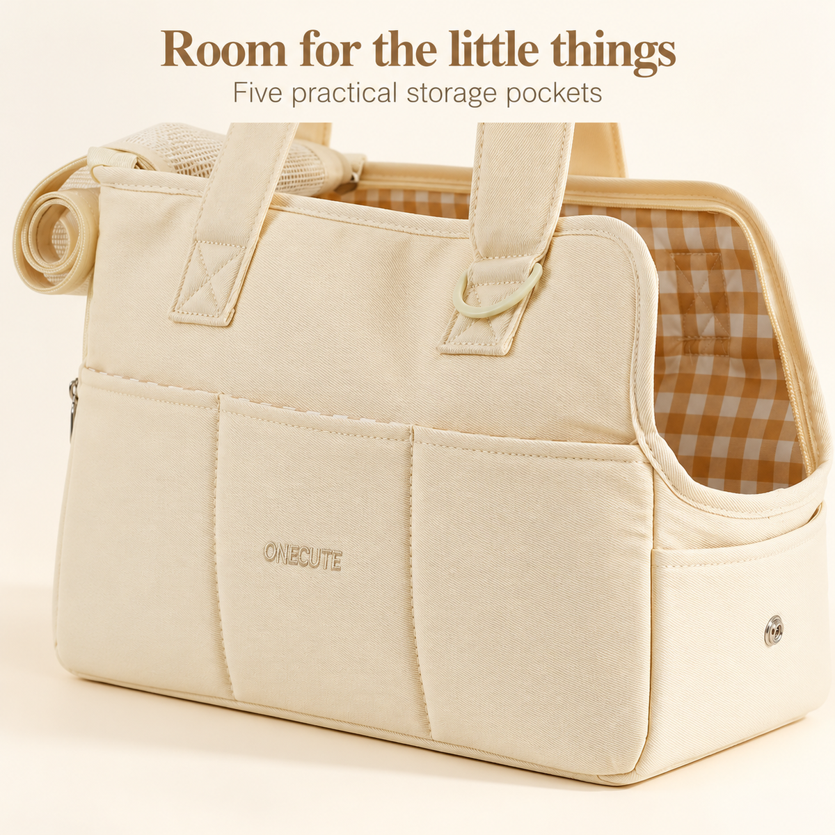 Close-up of ONECUTE cotton storage pockets