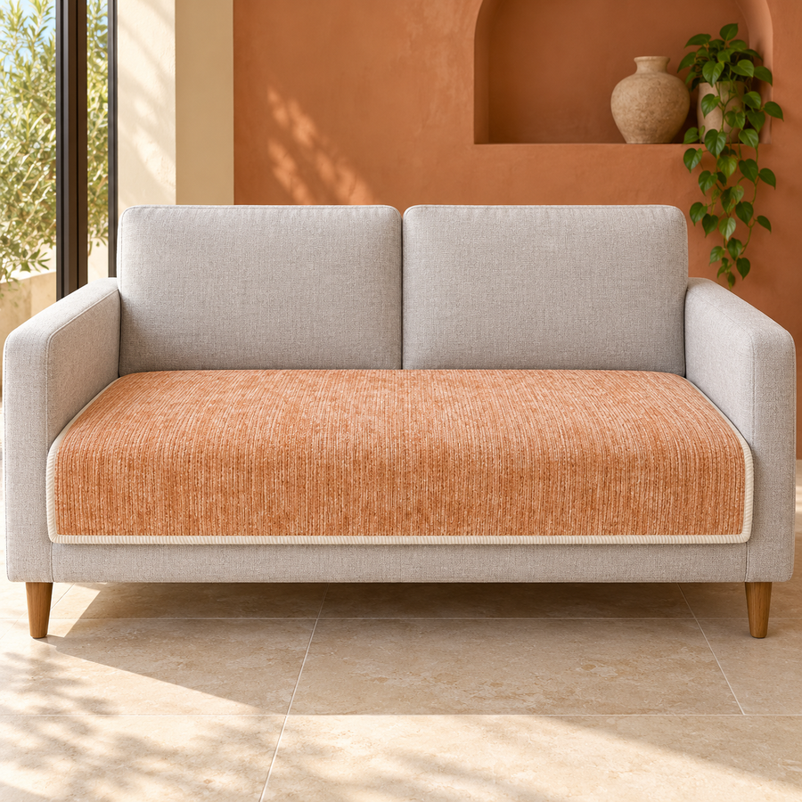 Rosygulls Striped Chenille Sofa Seat Cover – Orange, 35 × 63 in — in a living room