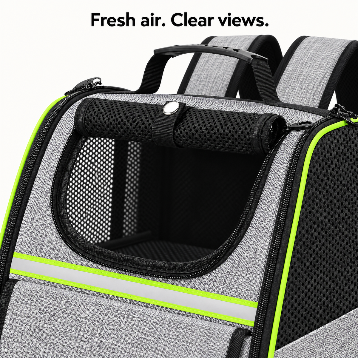 Close-up of Pecute backpack mesh opening and zip