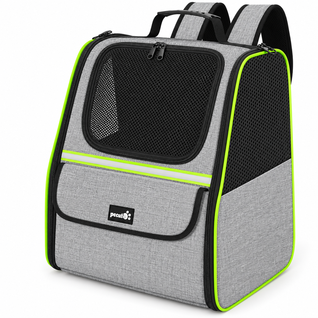 Empty grey and lime Pecute backpack on white background