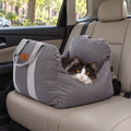 Longhaired cat resting in a grey PET AWESOME car seat