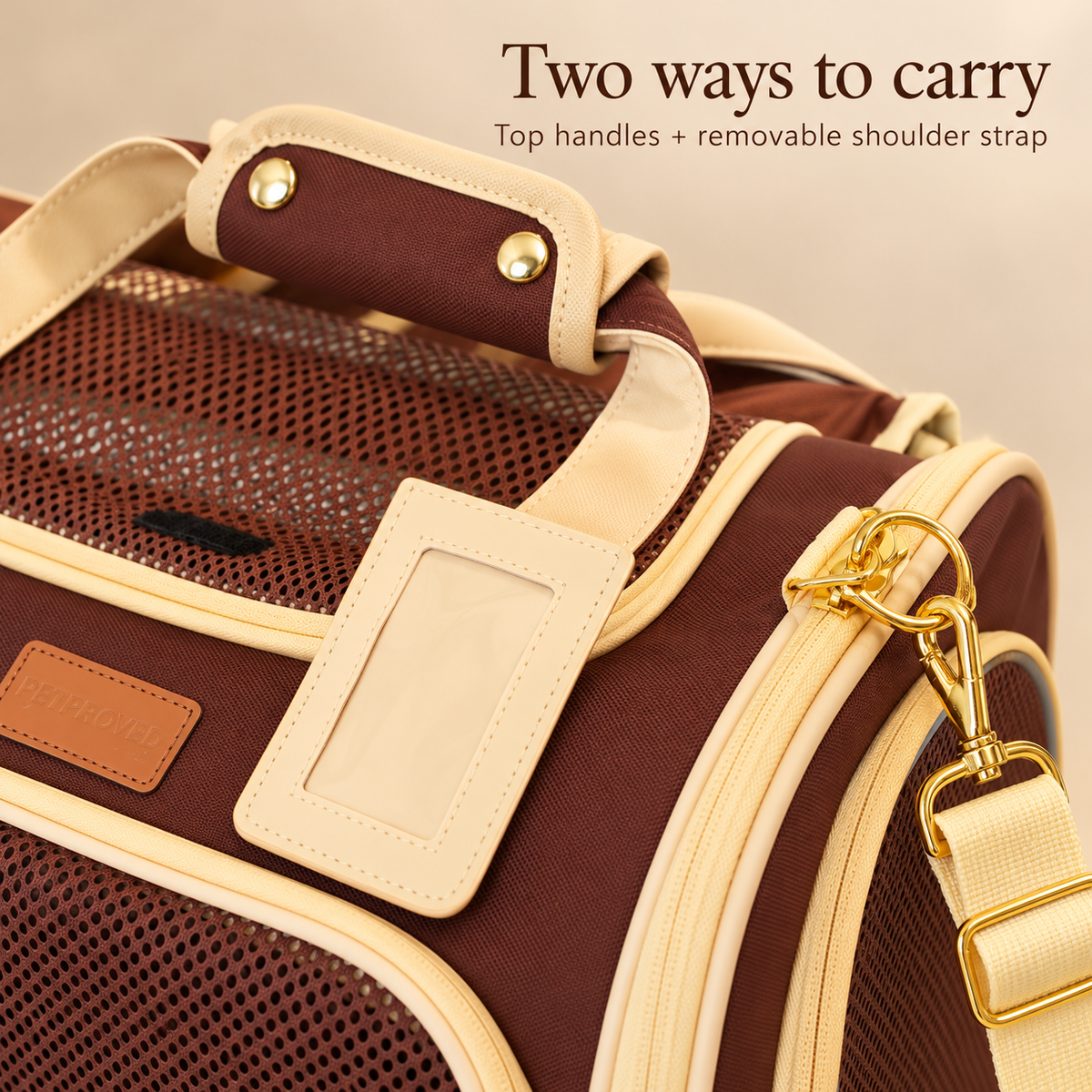 Close-up of PETPROVED handles and removable shoulder strap