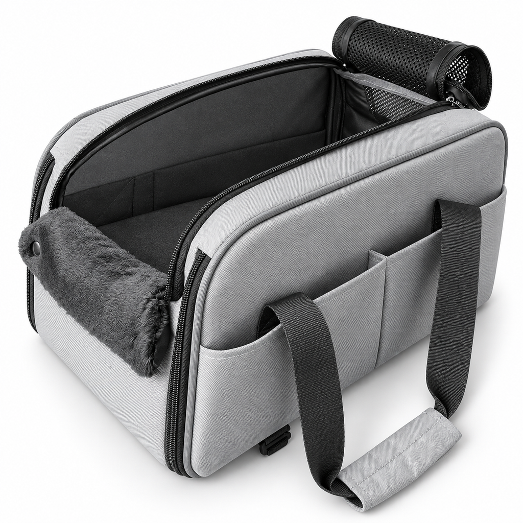 Empty grey PETSFIT carrier on white background