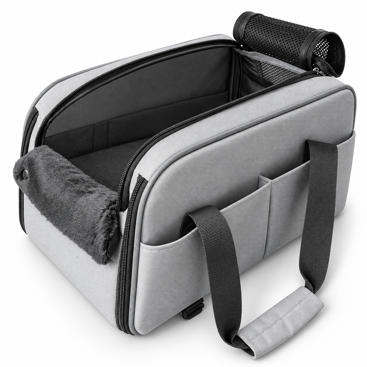 Empty grey PETSFIT carrier on white background
