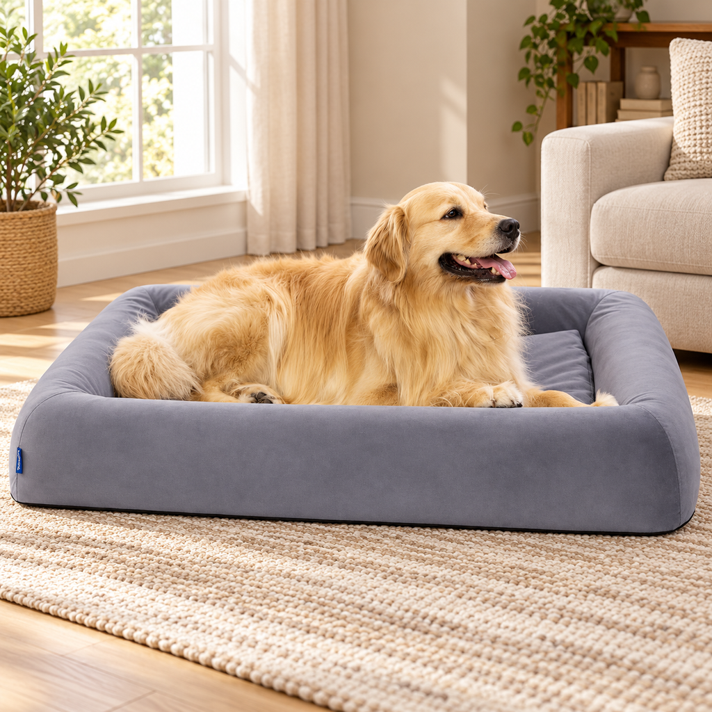 Pettycare XL Waterproof Orthopedic Bolster Dog Bed with Dual-Purpose Cushion & Washable Cover – Grey – home setting