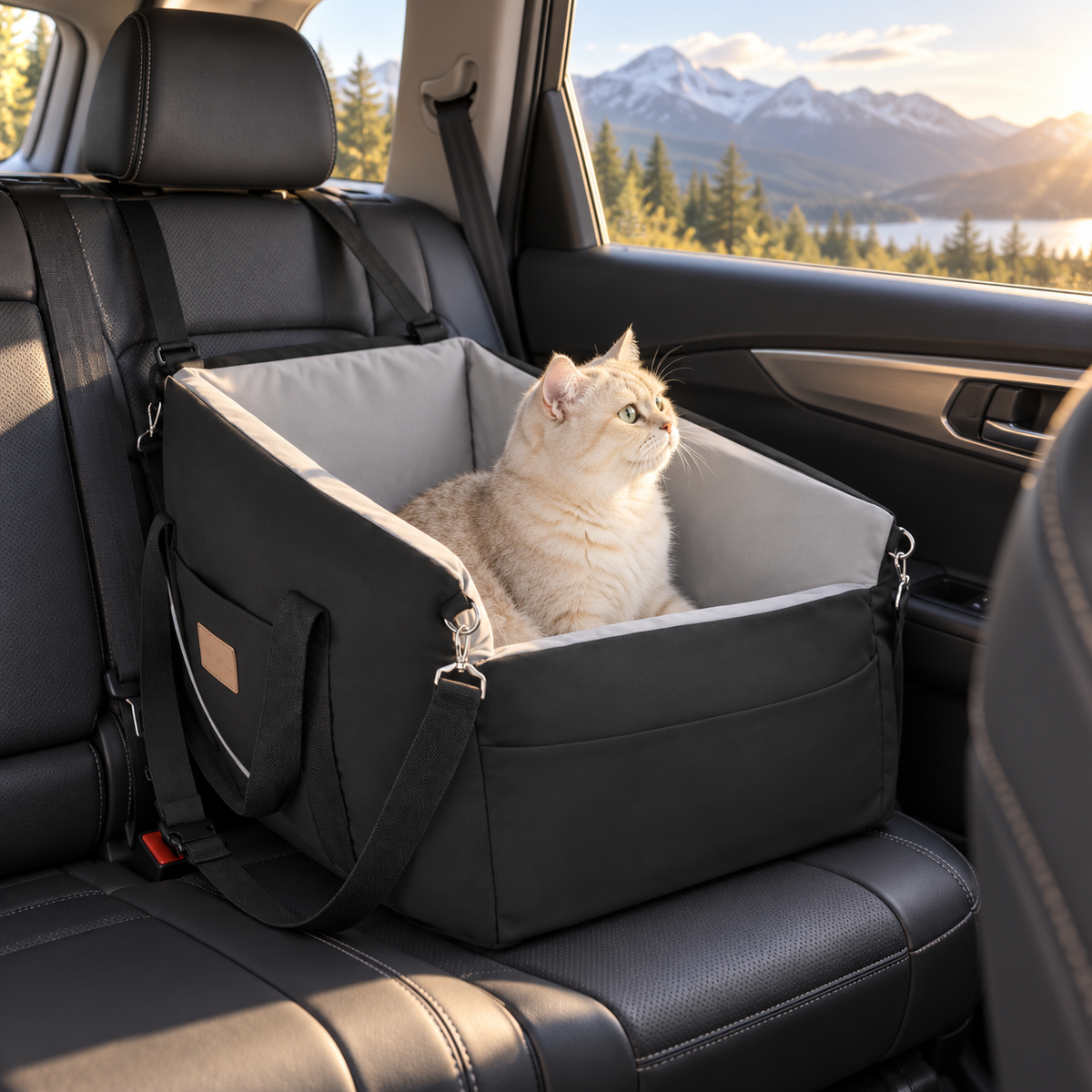 PetyKare black and grey pet car seat – lifestyle view