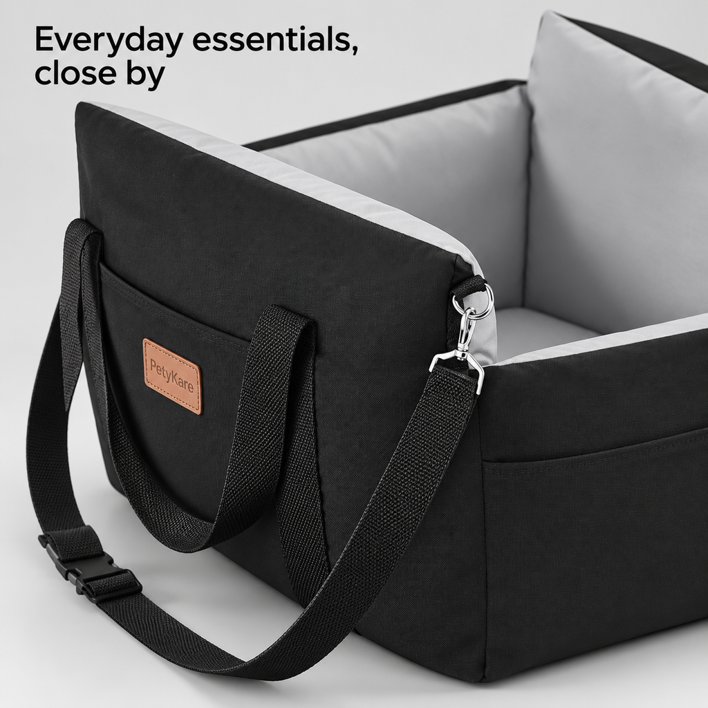 PetyKare black and grey pet car seat – detail view