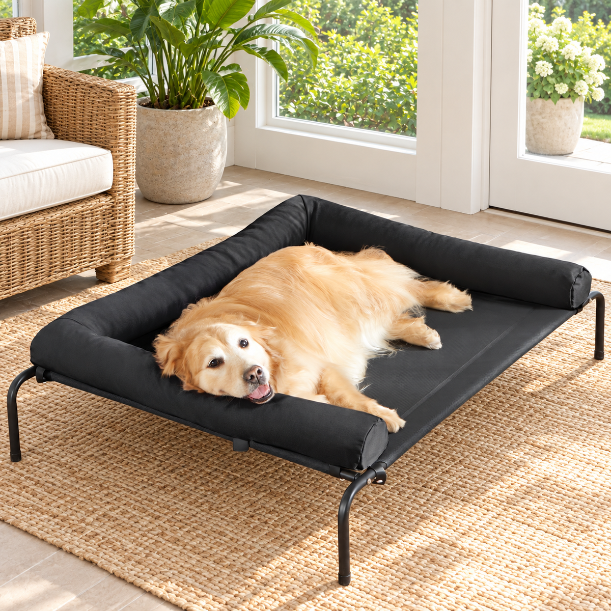 RRPETHOME Large Elevated Cooling Dog Bed with Breathable Mesh & Non-Slip Feet – home setting