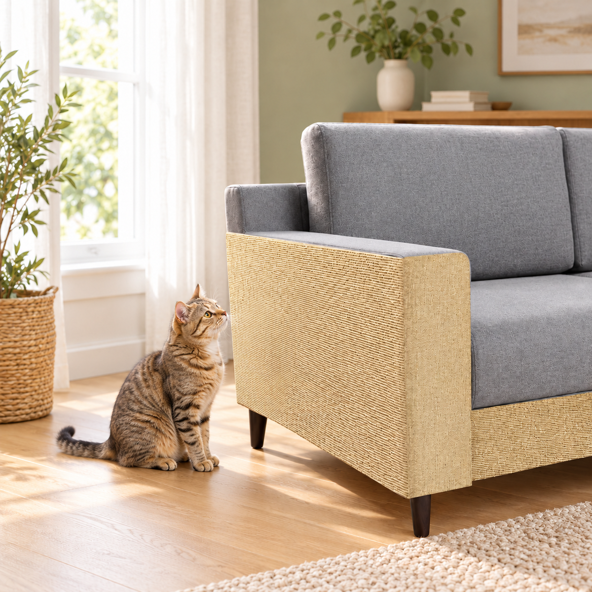 Trimmable Self-Adhesive Cat Scratch Mat & Furniture Protector – Beige – Alternative view in the same room