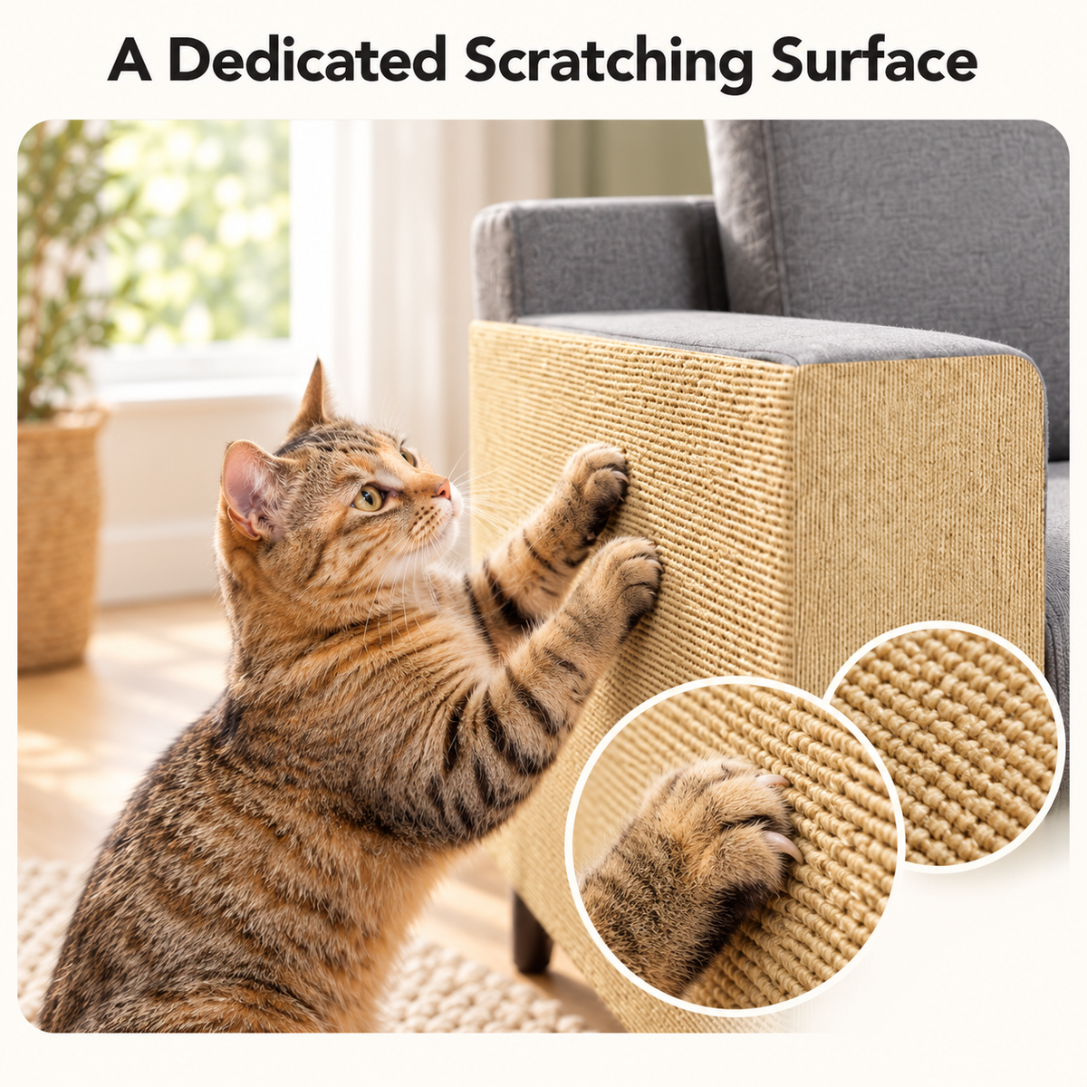 Trimmable Self-Adhesive Cat Scratch Mat & Furniture Protector – Beige – A Dedicated Scratching Surface