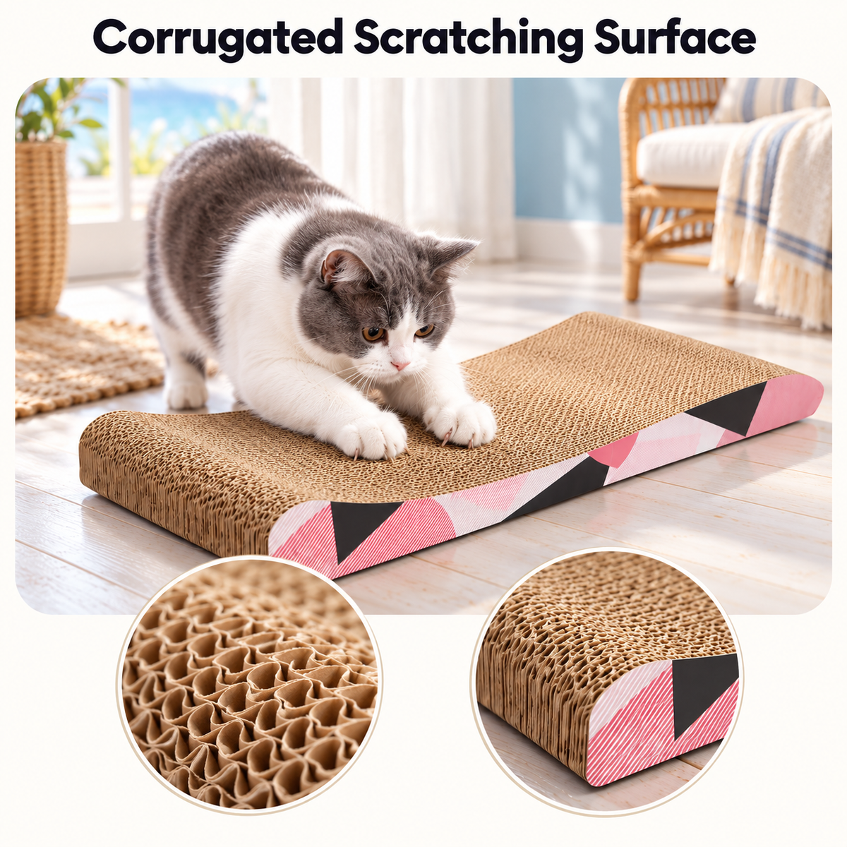 ComSaf Long Cat Scratching Board 26.75"x10" Curved Foldable Cat Scratcher Duck-Shaped Cardboard Cat Scratchers Recycle Corrugate Long Cat Scratching Pad for Cat Scratch Lounge Lasting Reversible – Corrugated Scratching Surface