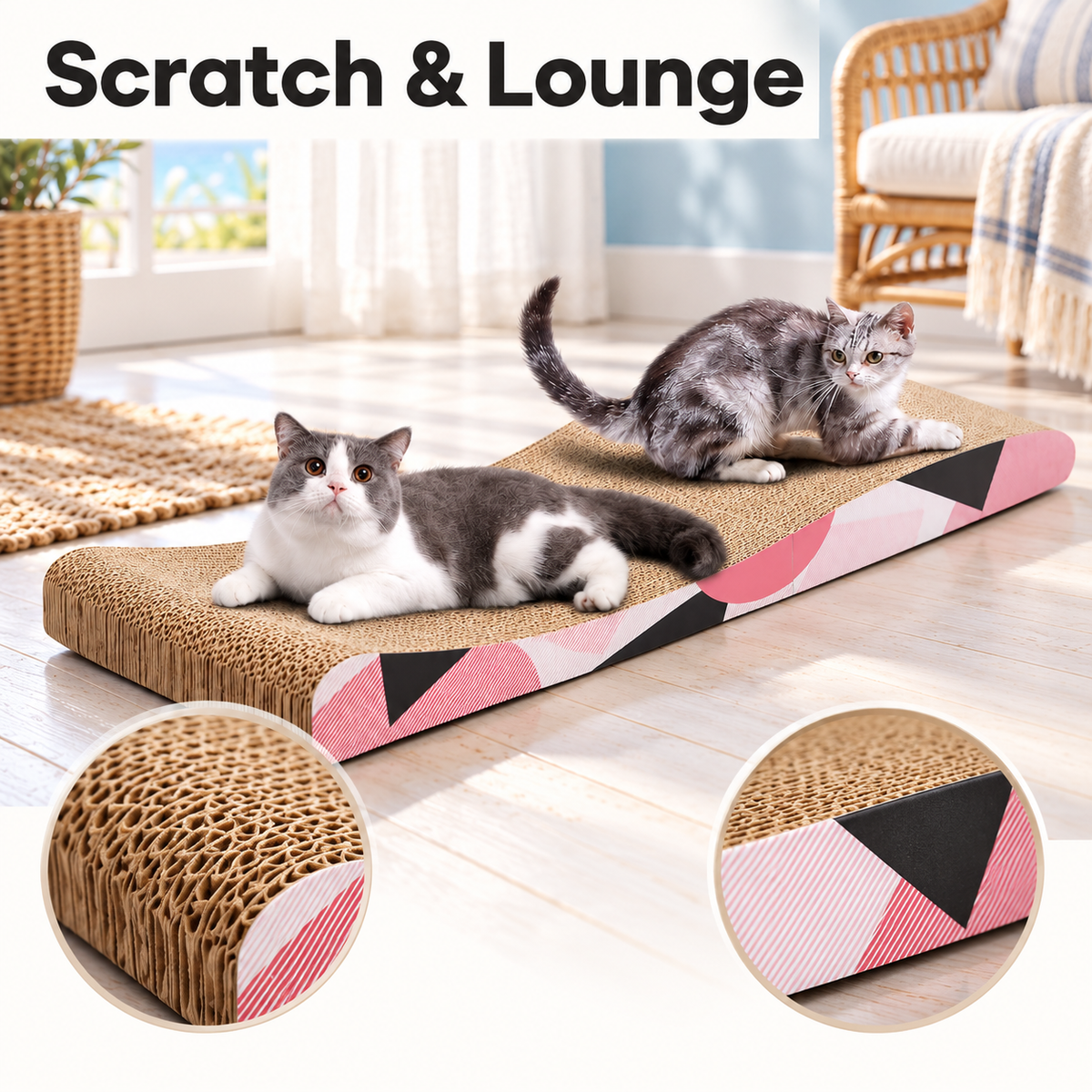 ComSaf Long Cat Scratching Board 26.75"x10" Curved Foldable Cat Scratcher Duck-Shaped Cardboard Cat Scratchers Recycle Corrugate Long Cat Scratching Pad for Cat Scratch Lounge Lasting Reversible – Scratch & Lounge