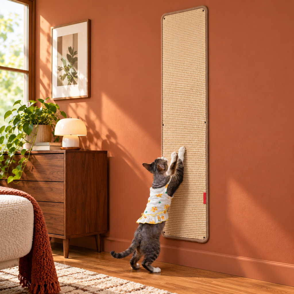 Thick Cat Wall Scratcher Carpet & Sofa Protector – Brown – Alternative view in the same room