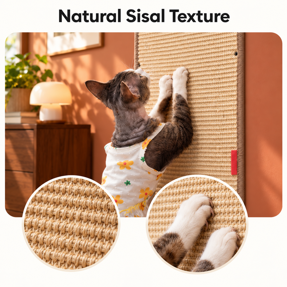 Thick Cat Wall Scratcher Carpet & Sofa Protector – Brown – Natural Sisal Texture