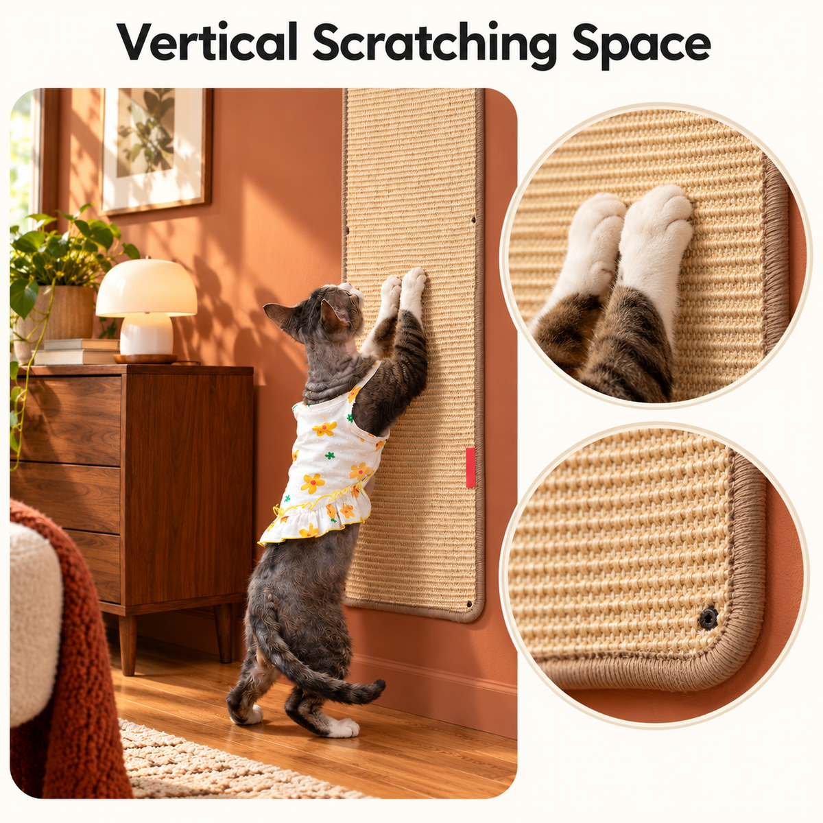 Thick Cat Wall Scratcher Carpet & Sofa Protector – Brown – Vertical Scratching Space