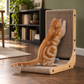 KIGOTY 17-Inch L-Shaped Cardboard Cat Scratcher with Ball Toy – cat and product in a home setting