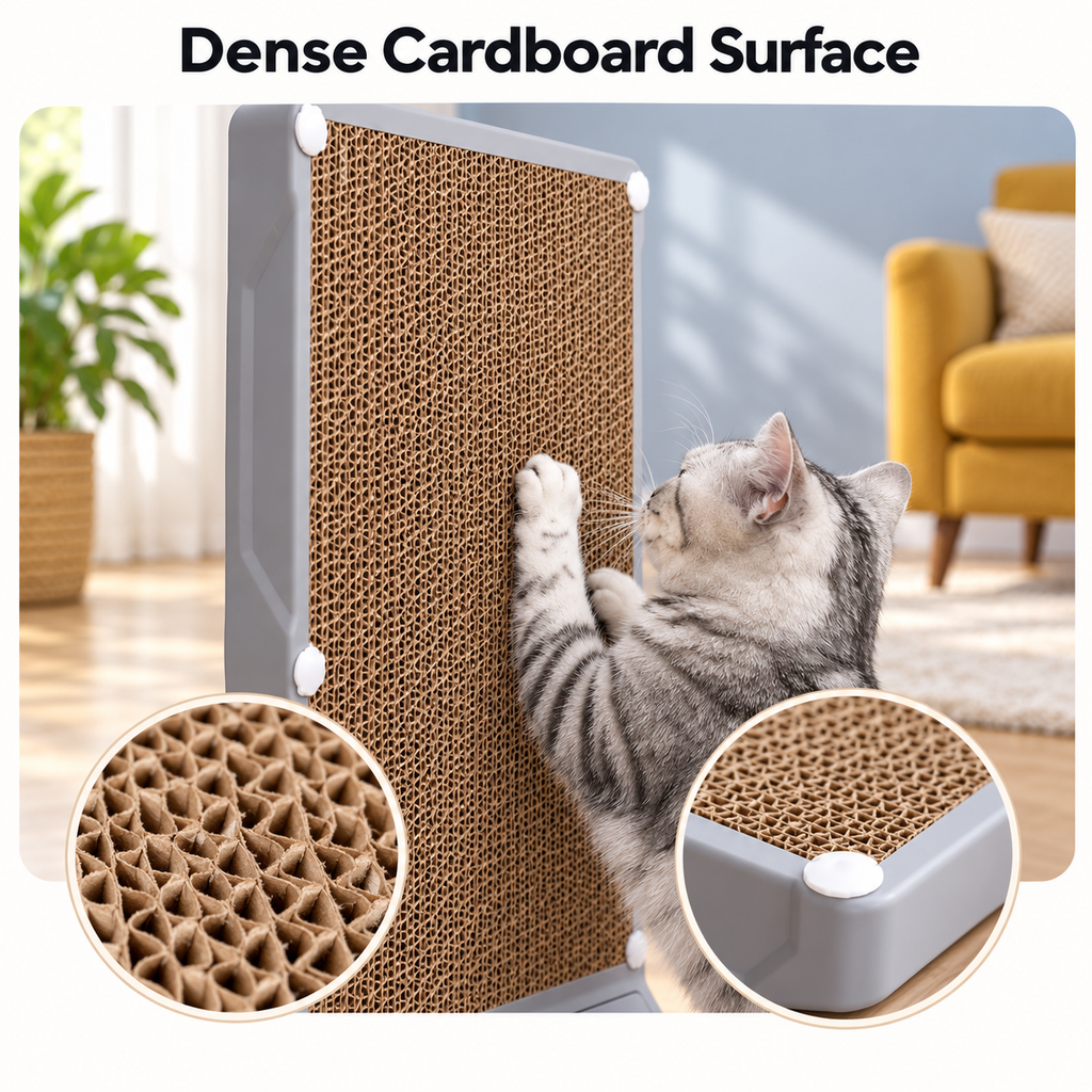 Joytale 23.6-Inch L-Shaped Cardboard Cat Scratcher with 2 Ball Toys – Large – Dense Cardboard Surface