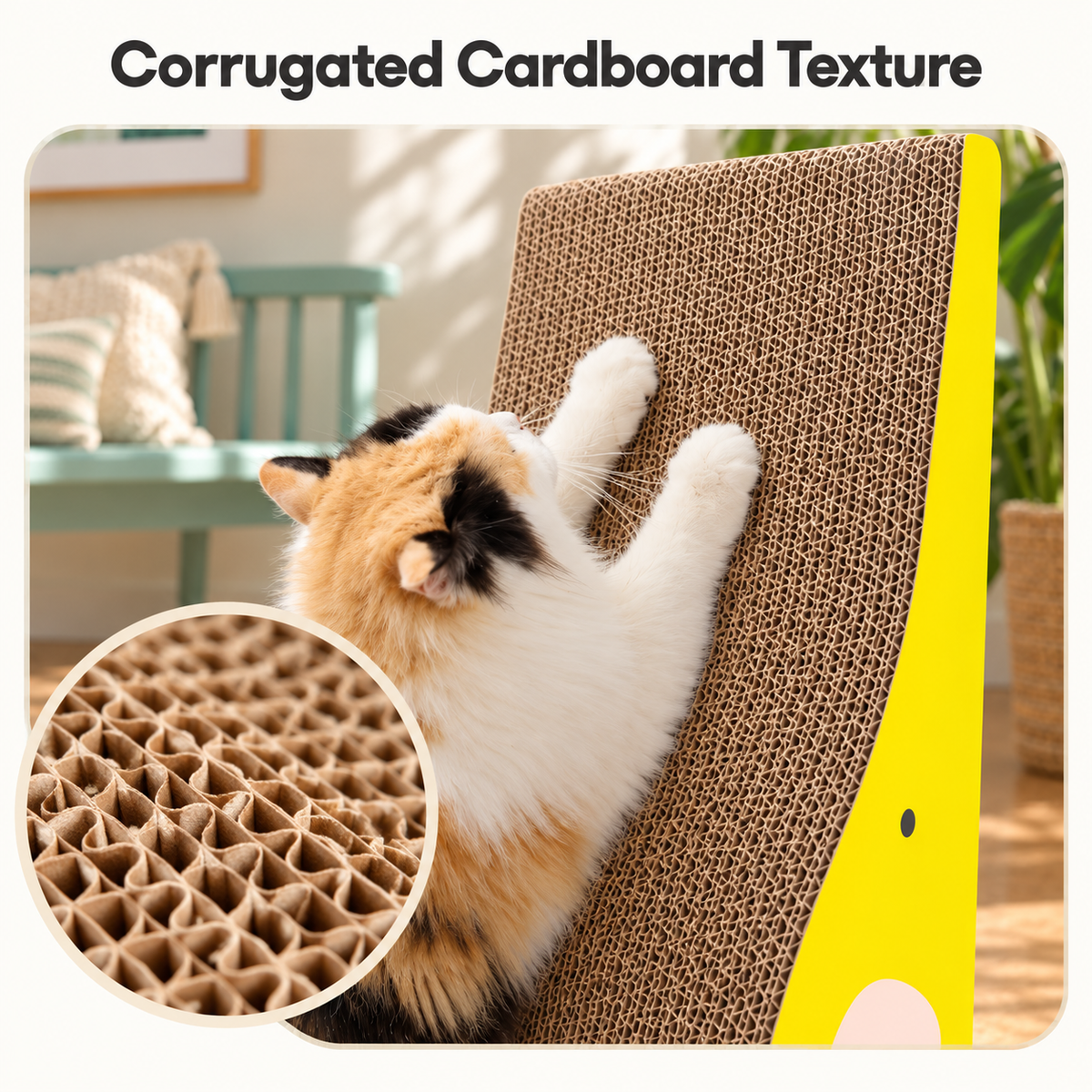 TanoFalo Elephant-Shaped Reversible Cardboard Cat Scratcher with Catnip – Yellow – Corrugated Cardboard Texture