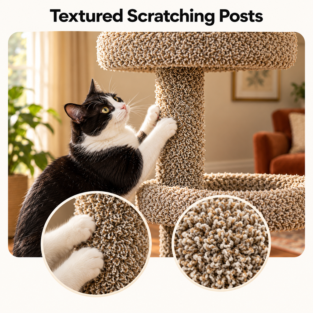New Cat Condos 140009-Neutral Large Cat Play Gym Cat Tree – Textured Scratching Posts