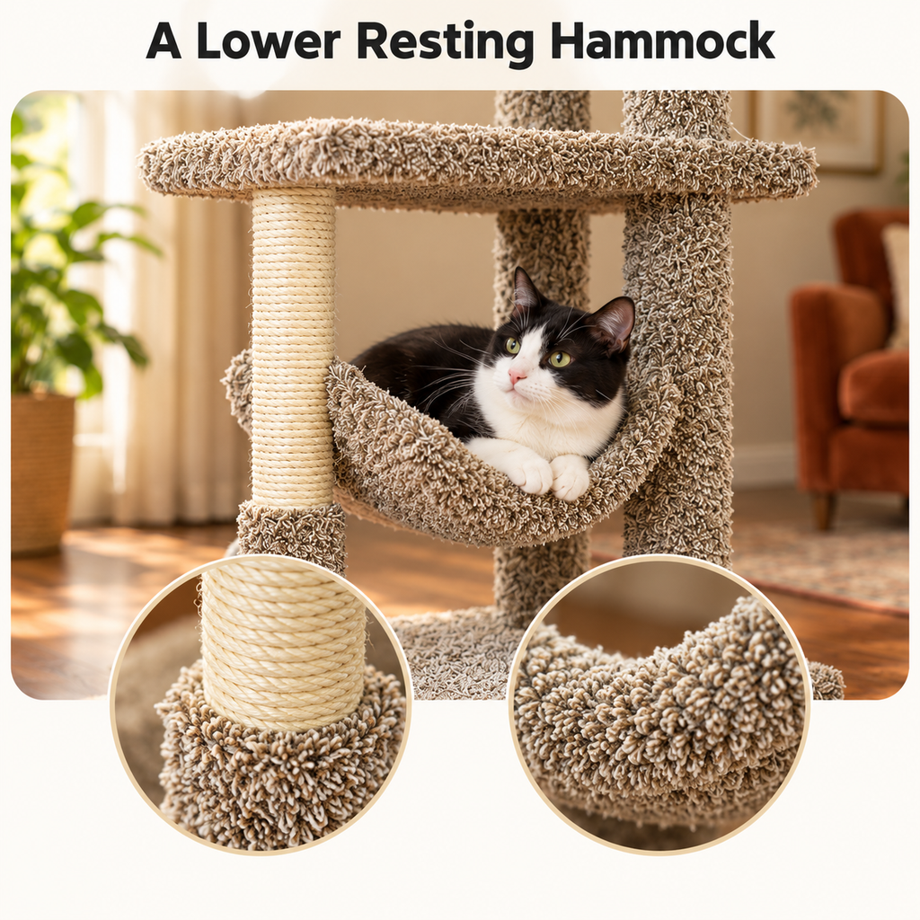 New Cat Condos 140009-Neutral Large Cat Play Gym Cat Tree – A Lower Resting Hammock